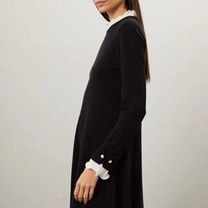 CeCe Women's Black Ruffle Collar Pleated Long Sleeve Classic Sweater Dress Sz M